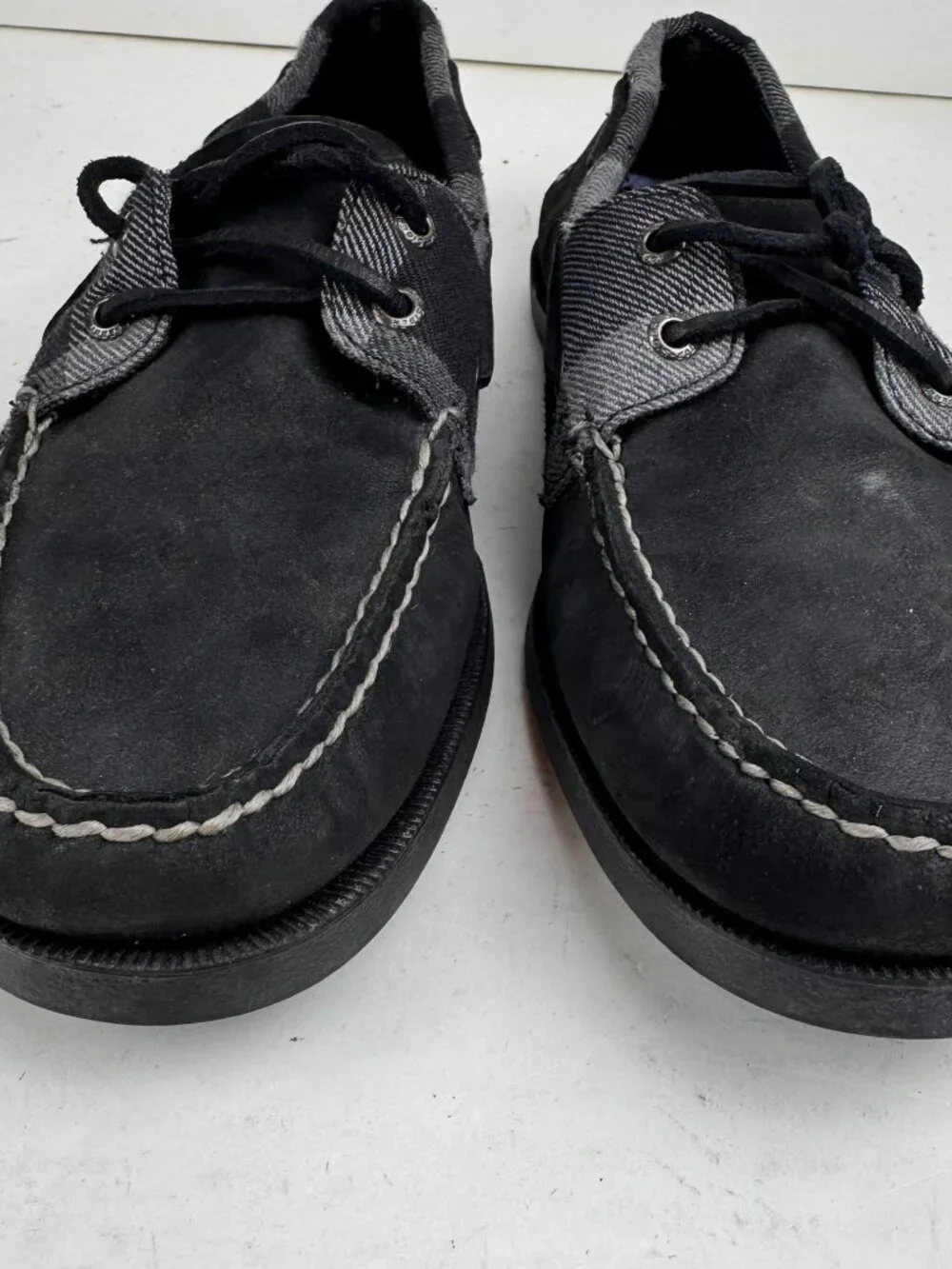 Men's Sperry Top-Sider Black Buffalo Plaid Suede Boat Shoes Size 9.5D